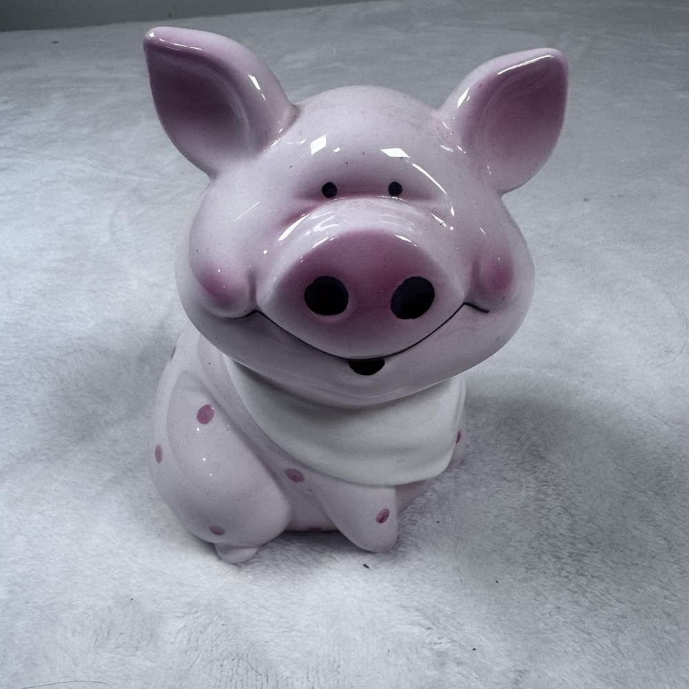 Pink Ceramic Piggy Bank‎ Coin Bank Polka Dot Scarf Made In Korea Cute Decor